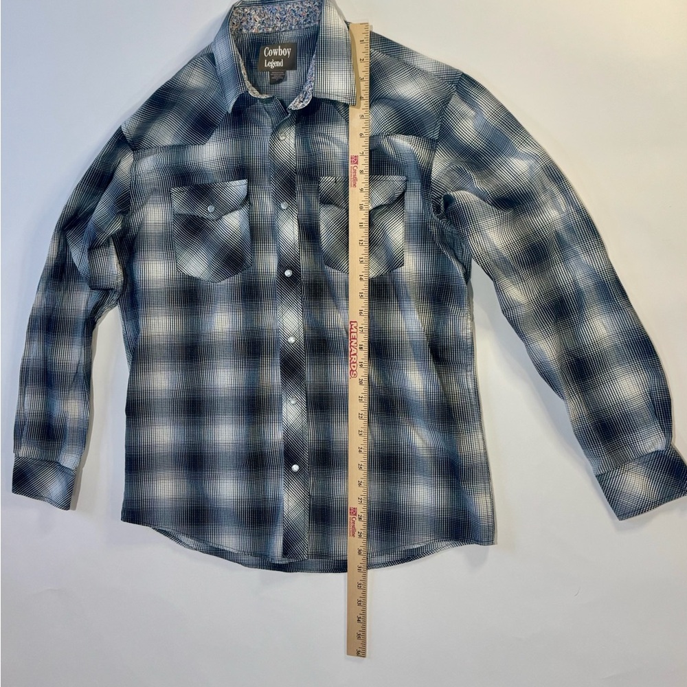 Cowboy Legend Western Snap Shirt XL Blue Plaid Long Sleeve Pearl Snaps - Picture 4 of 12